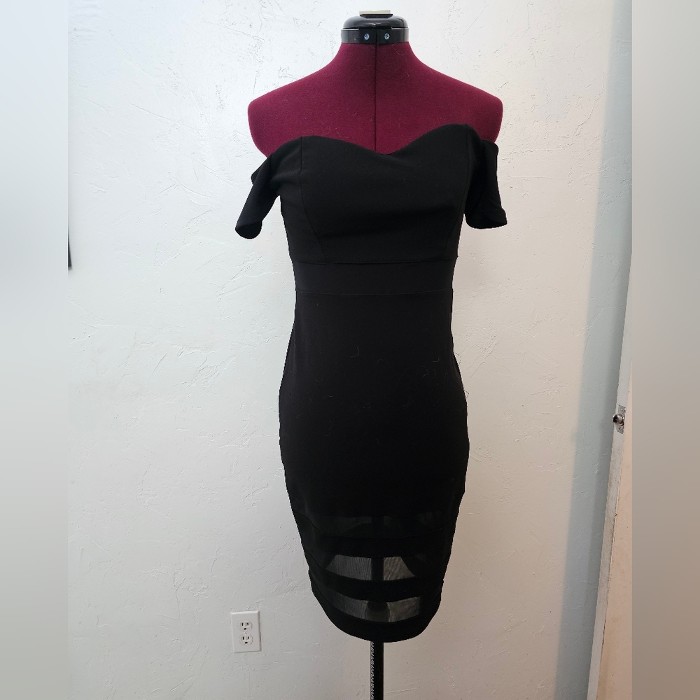 Black dress with mesh stripes